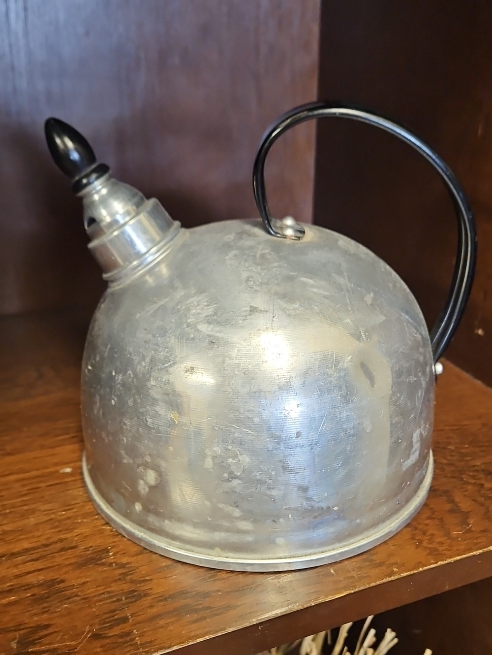 Vintage Classic Silver Whistling Tea Kettle with Black Handle - COMET